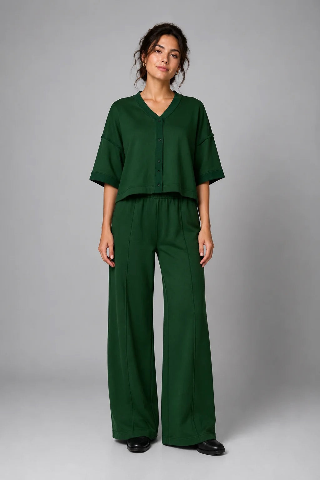 Emerald French Terry Wide Leg Pants