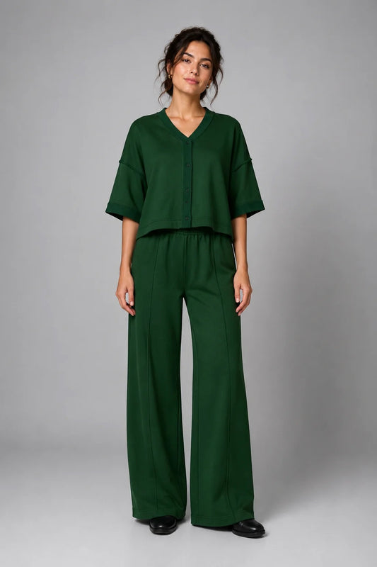Emerald French Terry Wide Leg Pants