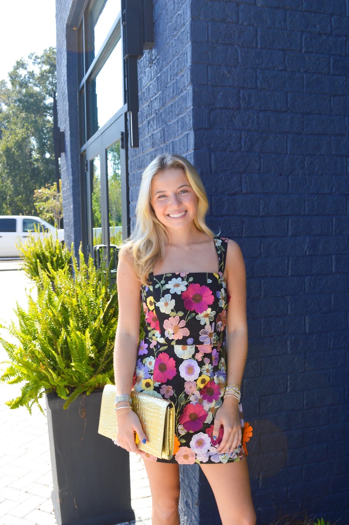 Well romper midnight floral applique