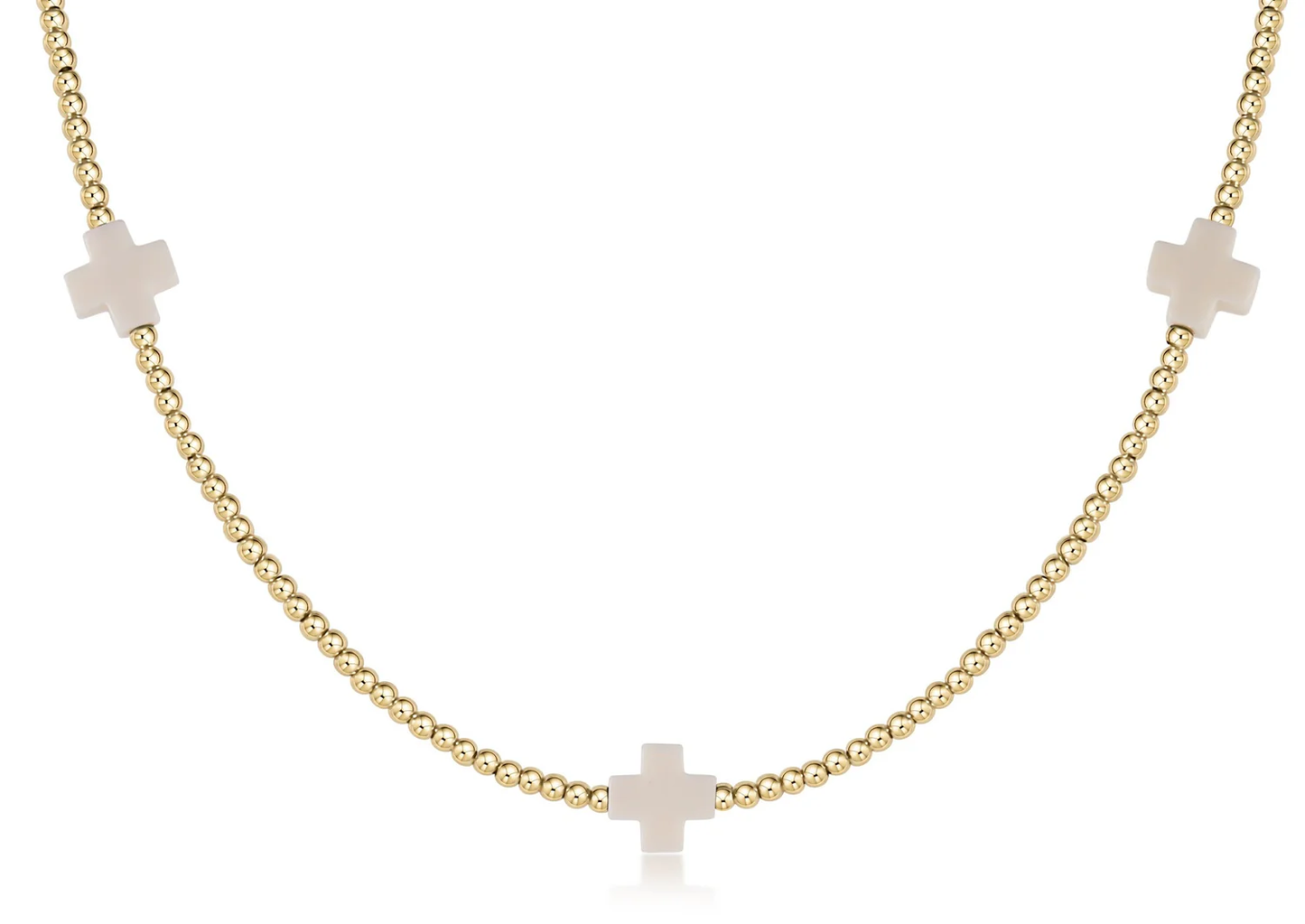 15" Choker Signature Cross Gold 2mm Bead- Signature Cross Off White