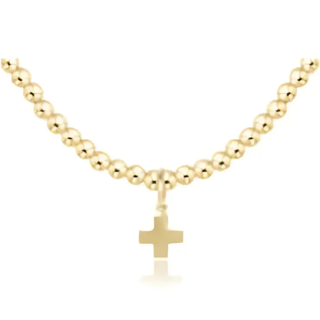15" Choker Classic Gold 3mm Bead - Signature Cross Gold Charm