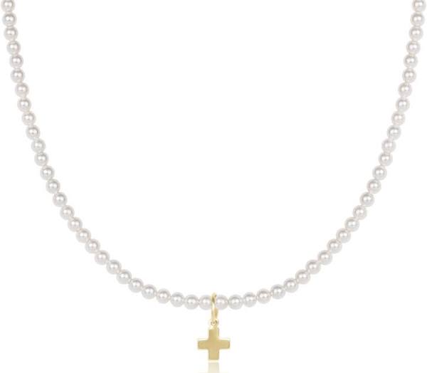 choker classic pearl 3mm bead - signature cross gold charm 17