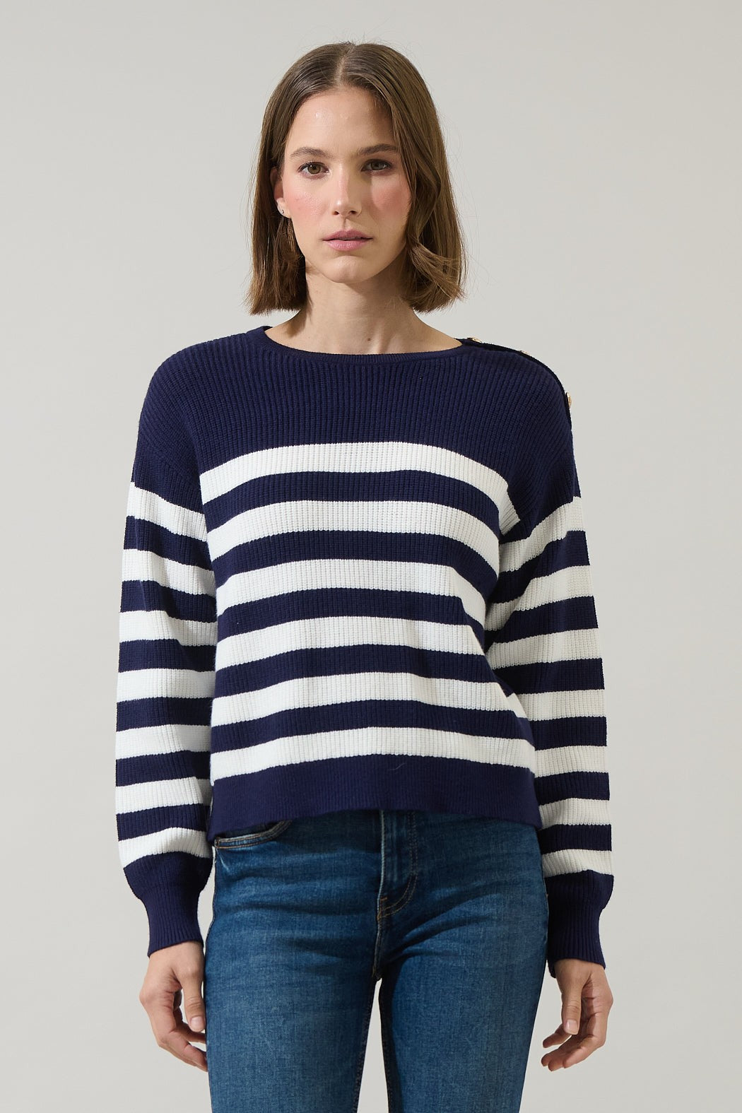 Navy Stripe Button Sweater