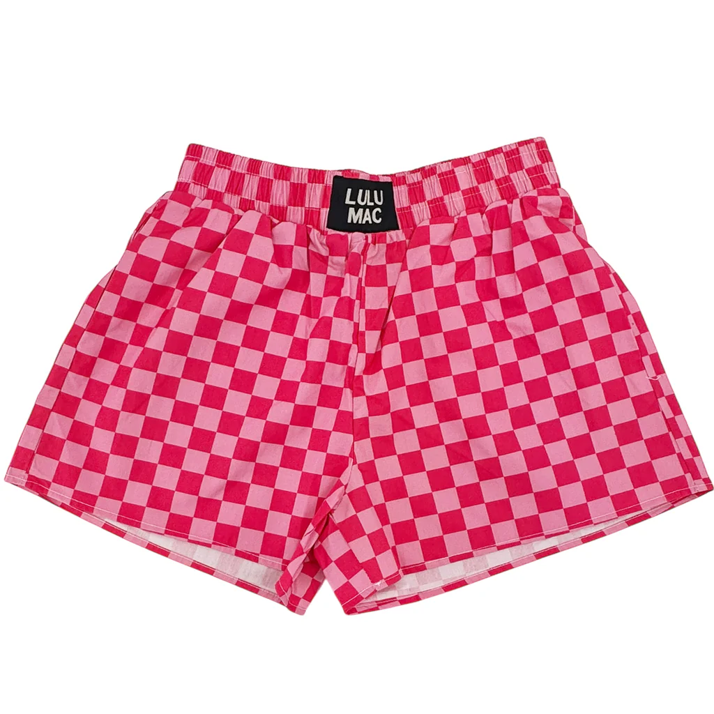 Red and Pink Checkered Boxer Shorts Lulu Mac