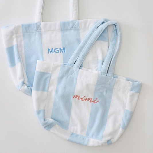 Light Blue striped Weezie Beach Bag