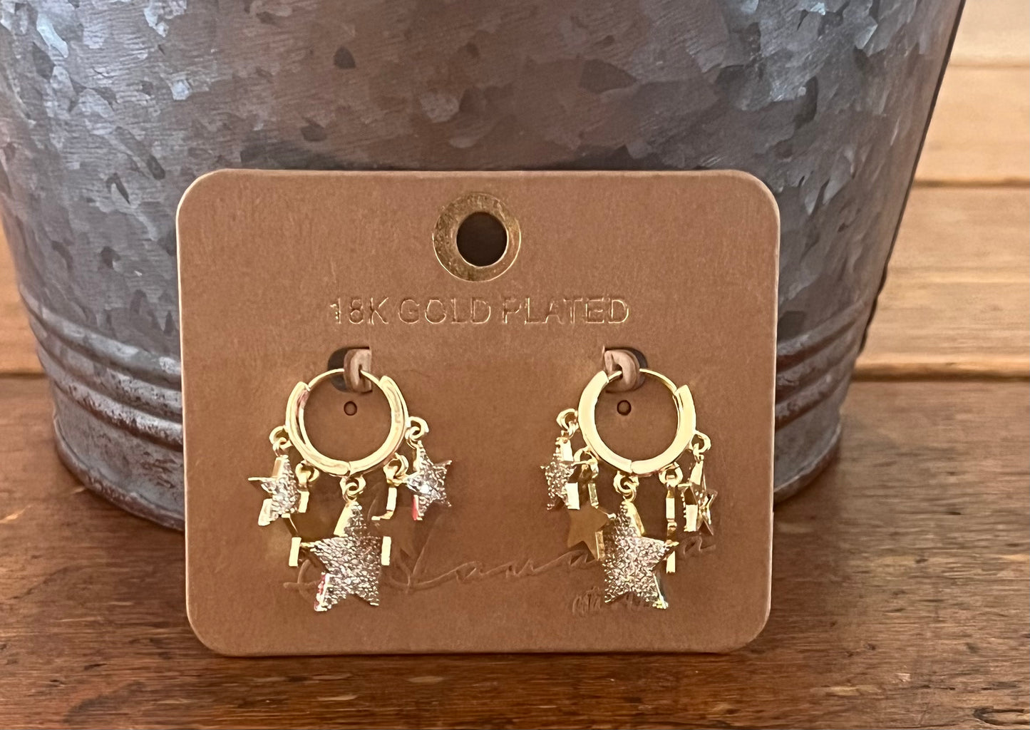Gold Stone Star Huggie Earring