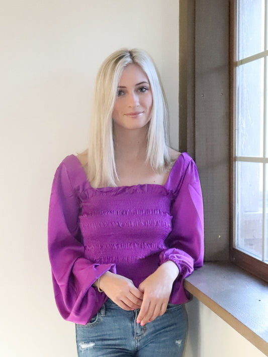 violet smocked top