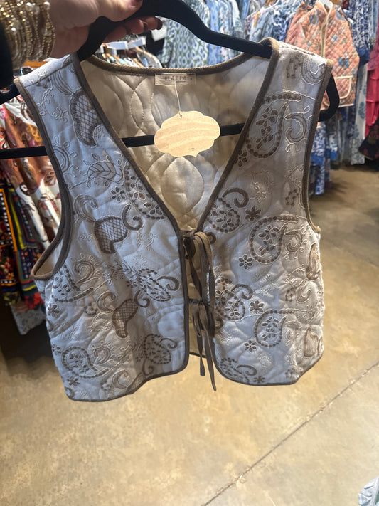 Embroidered Tan White Vest