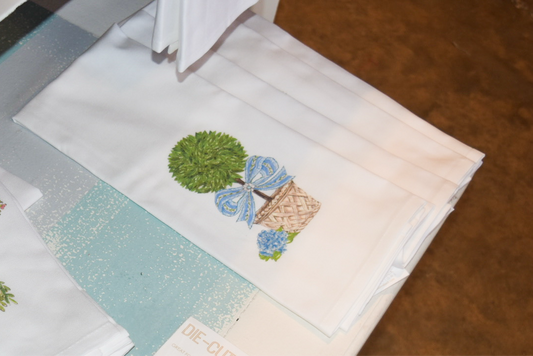 Garden Party Topiary Blue Bow Kitchen Towel