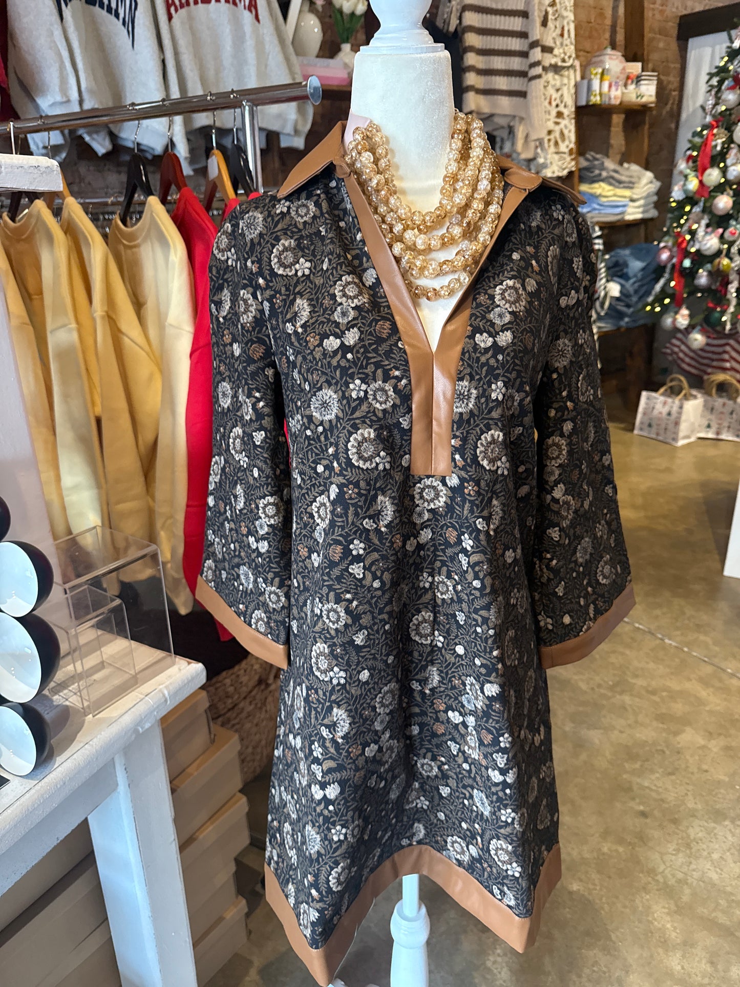 Brown and Black Floral Dress