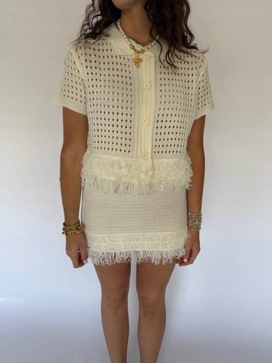 White Fringe Sweater Set