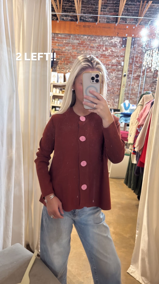 Orange with Mauve Button Sweater