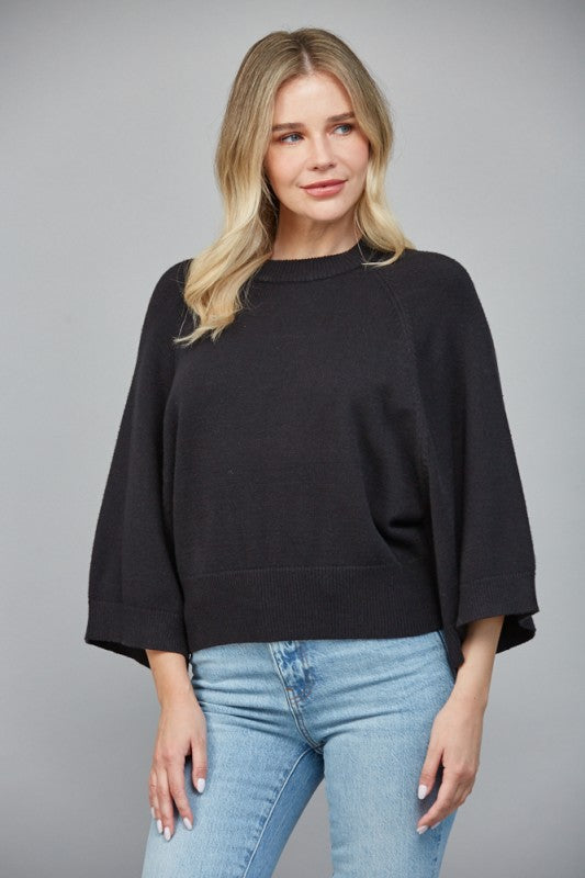 Black Crop Bell Sleeve Sweater