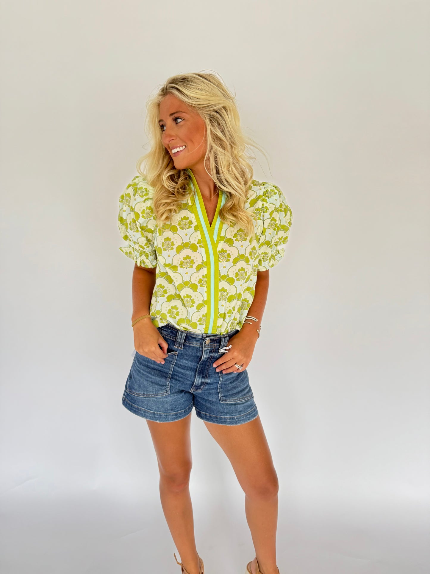 Green & Blue Chartreuse Top