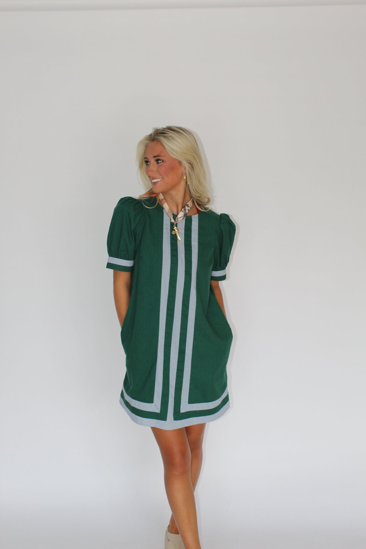Green and Blue Striped Dress