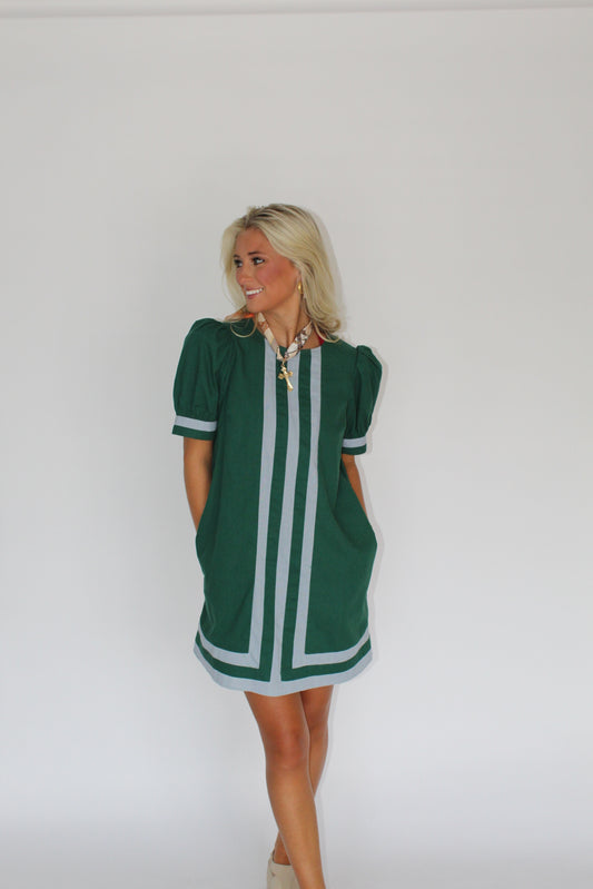 Green and Blue Striped Dress