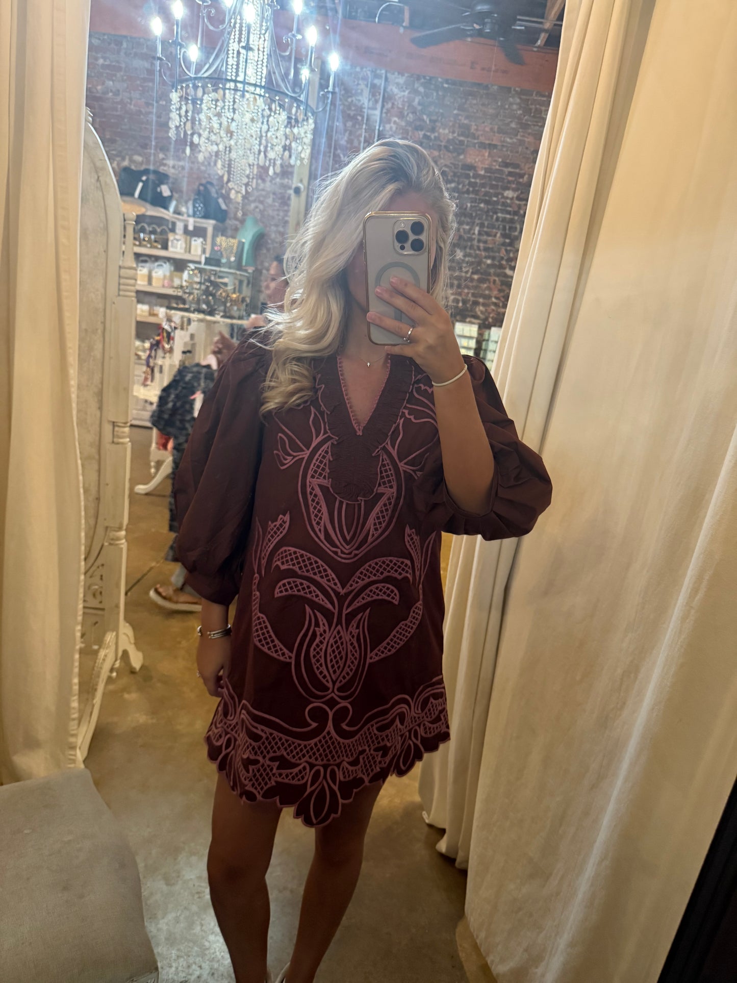 Brown Embroidered Rio Dress