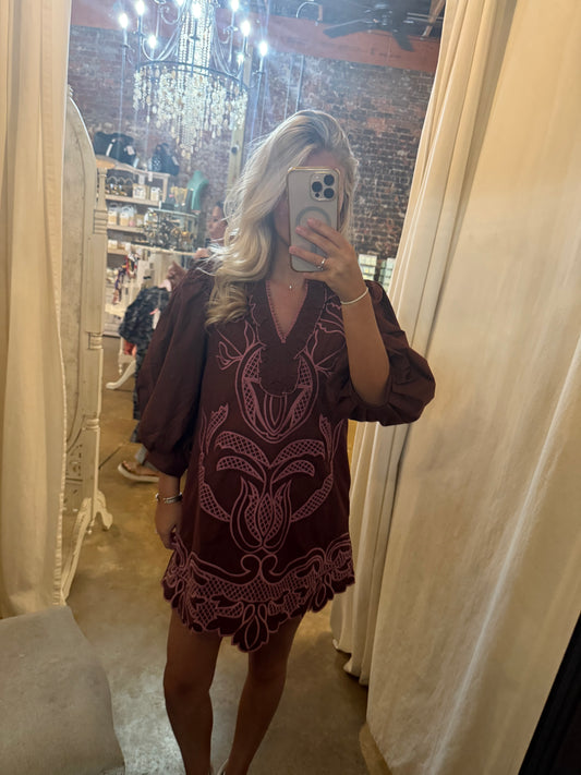 Brown Embroidered Rio Dress