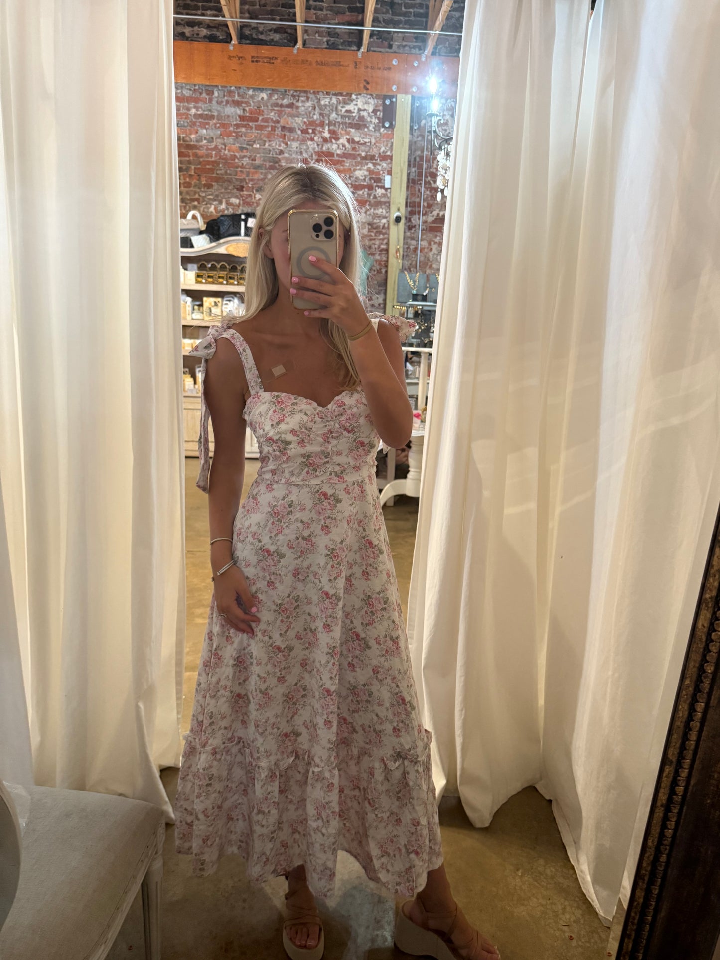Pink Floral Midi Tie Dress