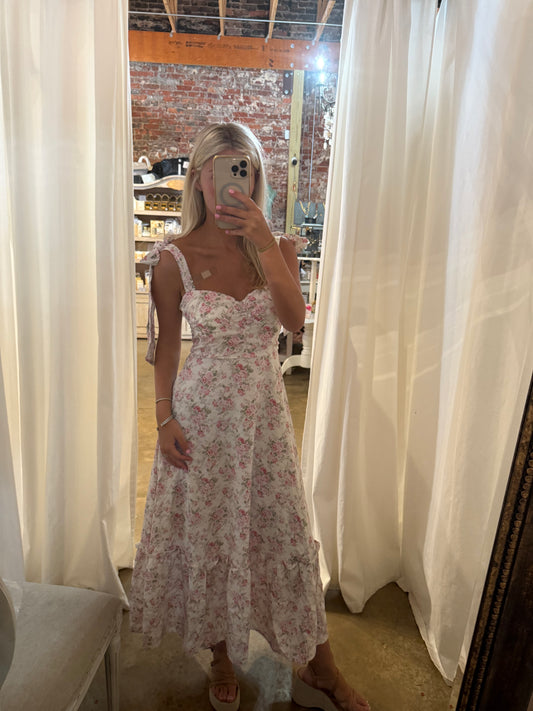 Pink Floral Midi Tie Dress