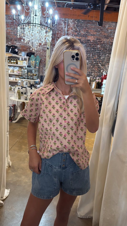 Floral block print top