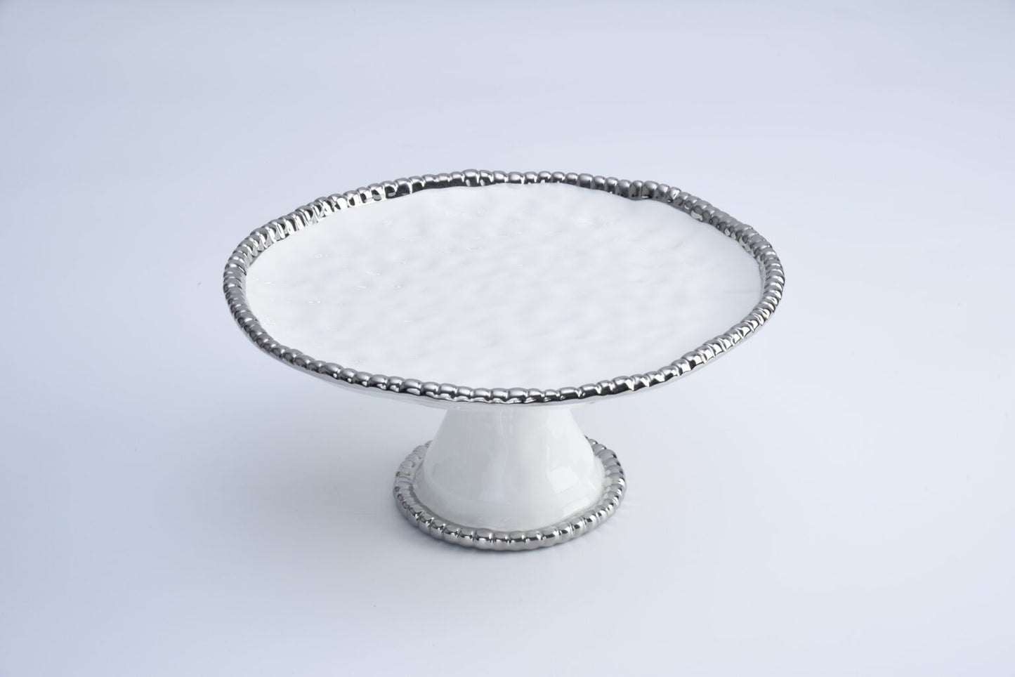 Round Cake Stand Pampa Bay Silver and White CER1196W