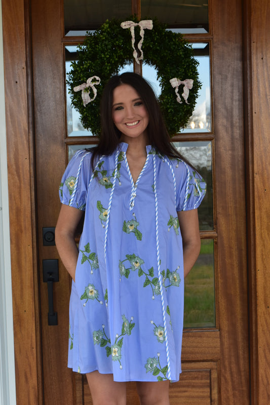 Blue and White Floral Mini Dress