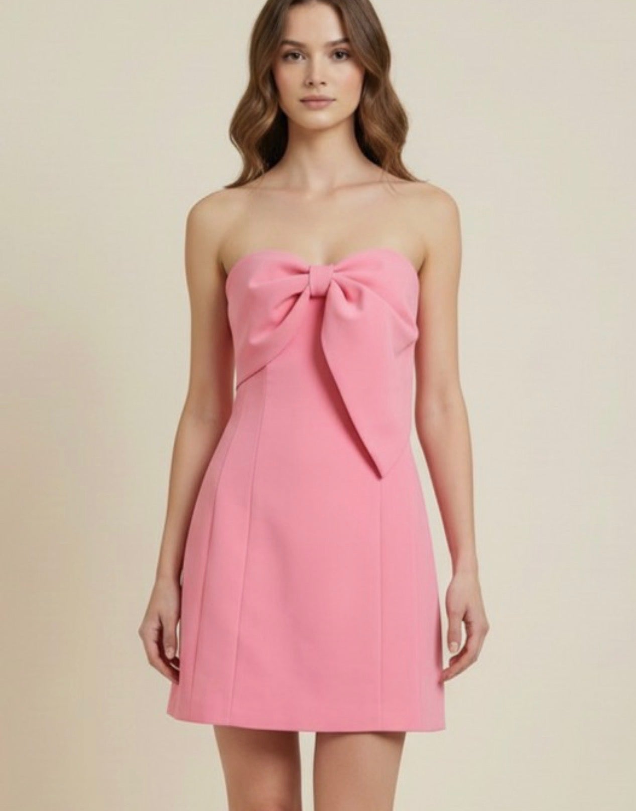 Pink Strapless Bow Mini Dress