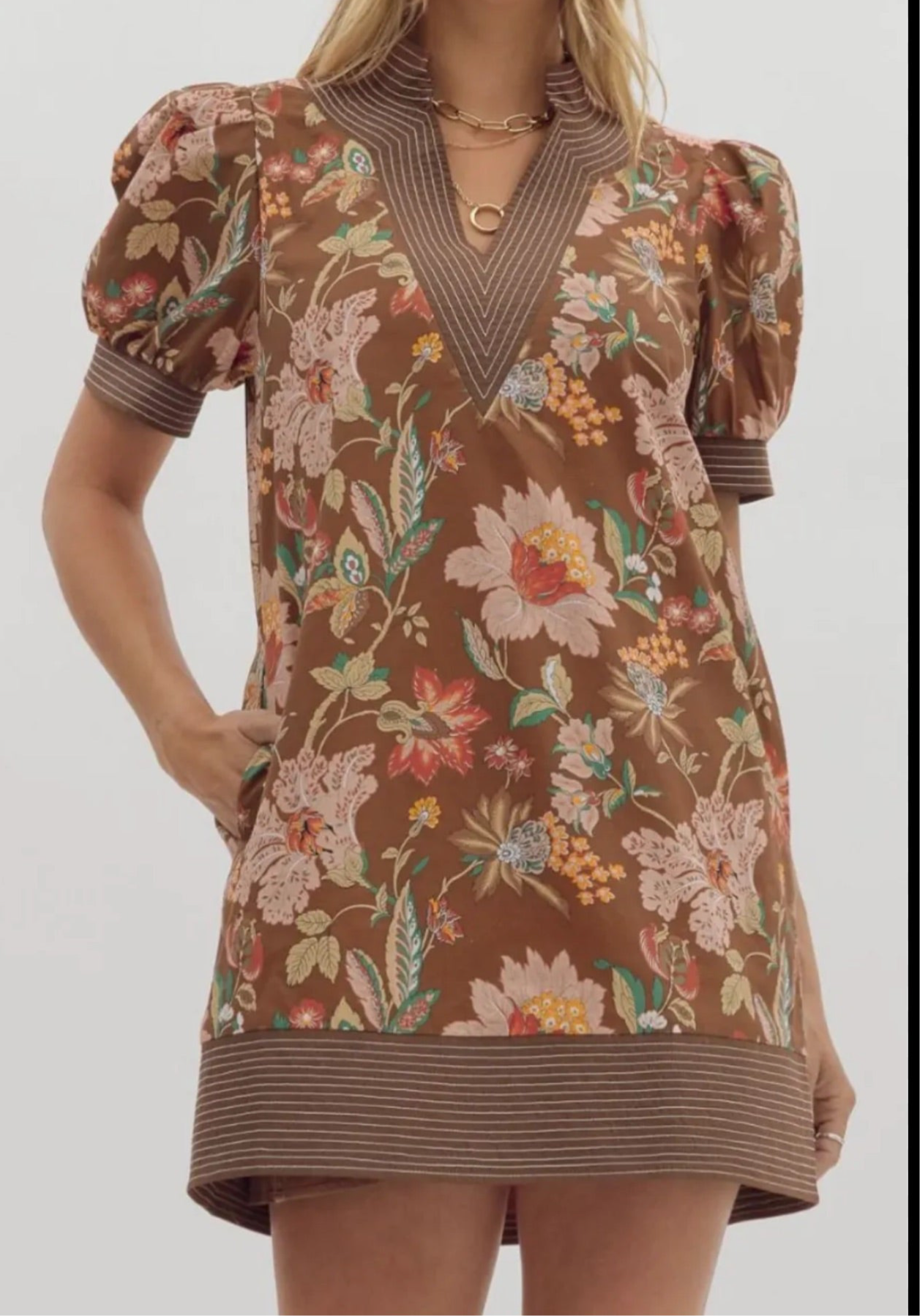 Brown Sue Floral Dress
