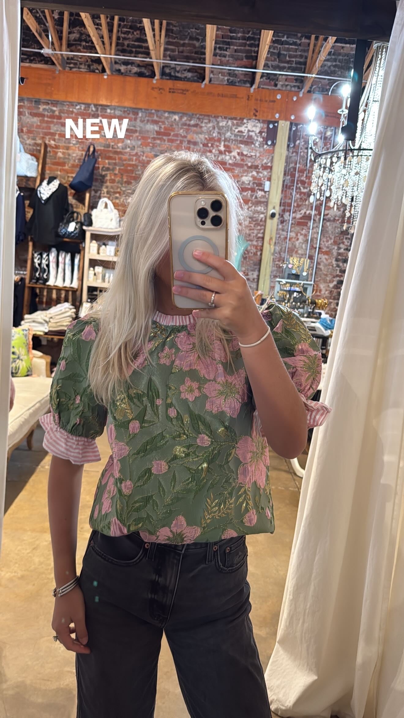 Pink and Green Floral Top
