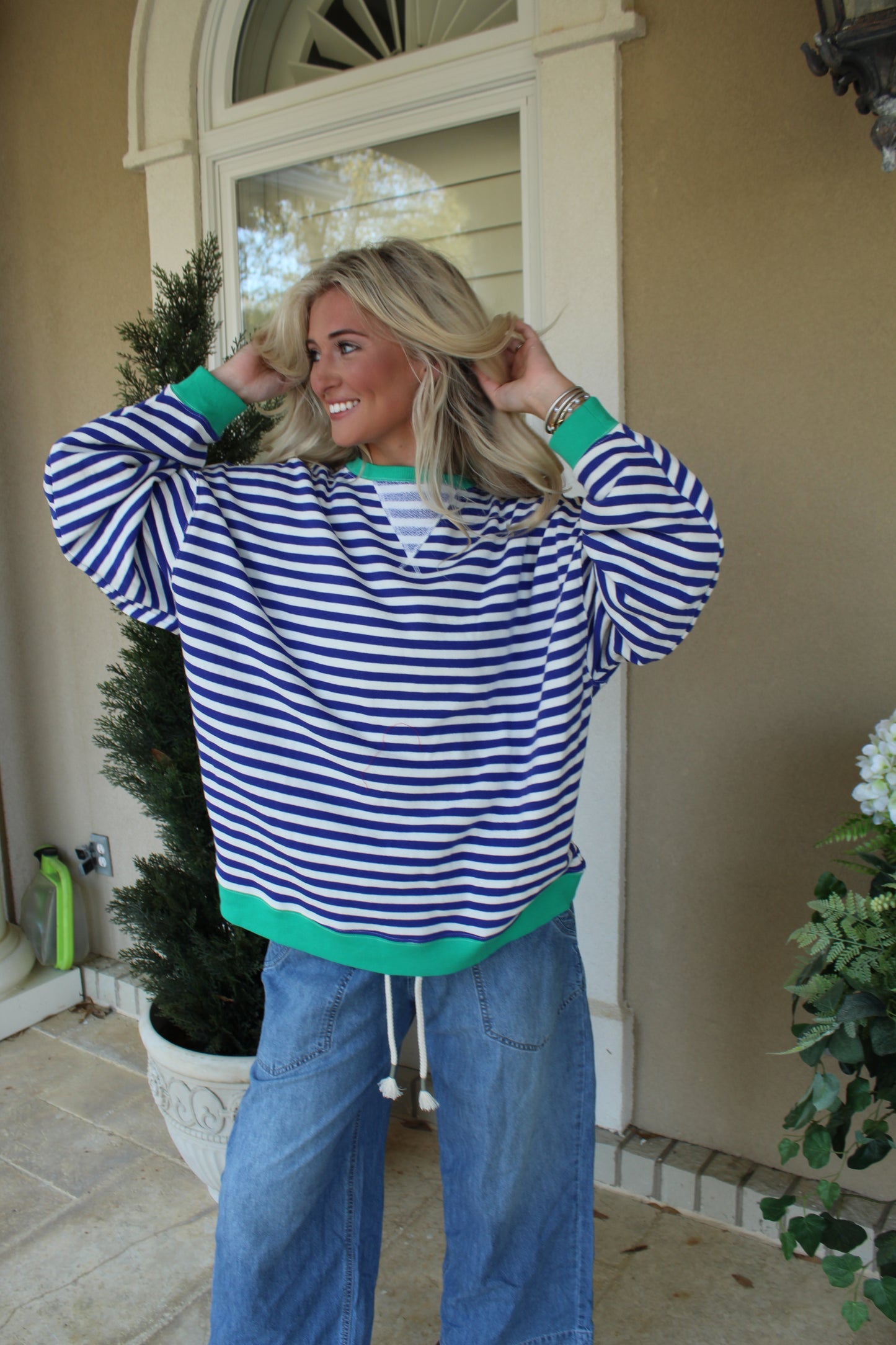 Free People Blue and White Sweater