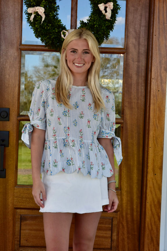 Block Print Scalloped Top