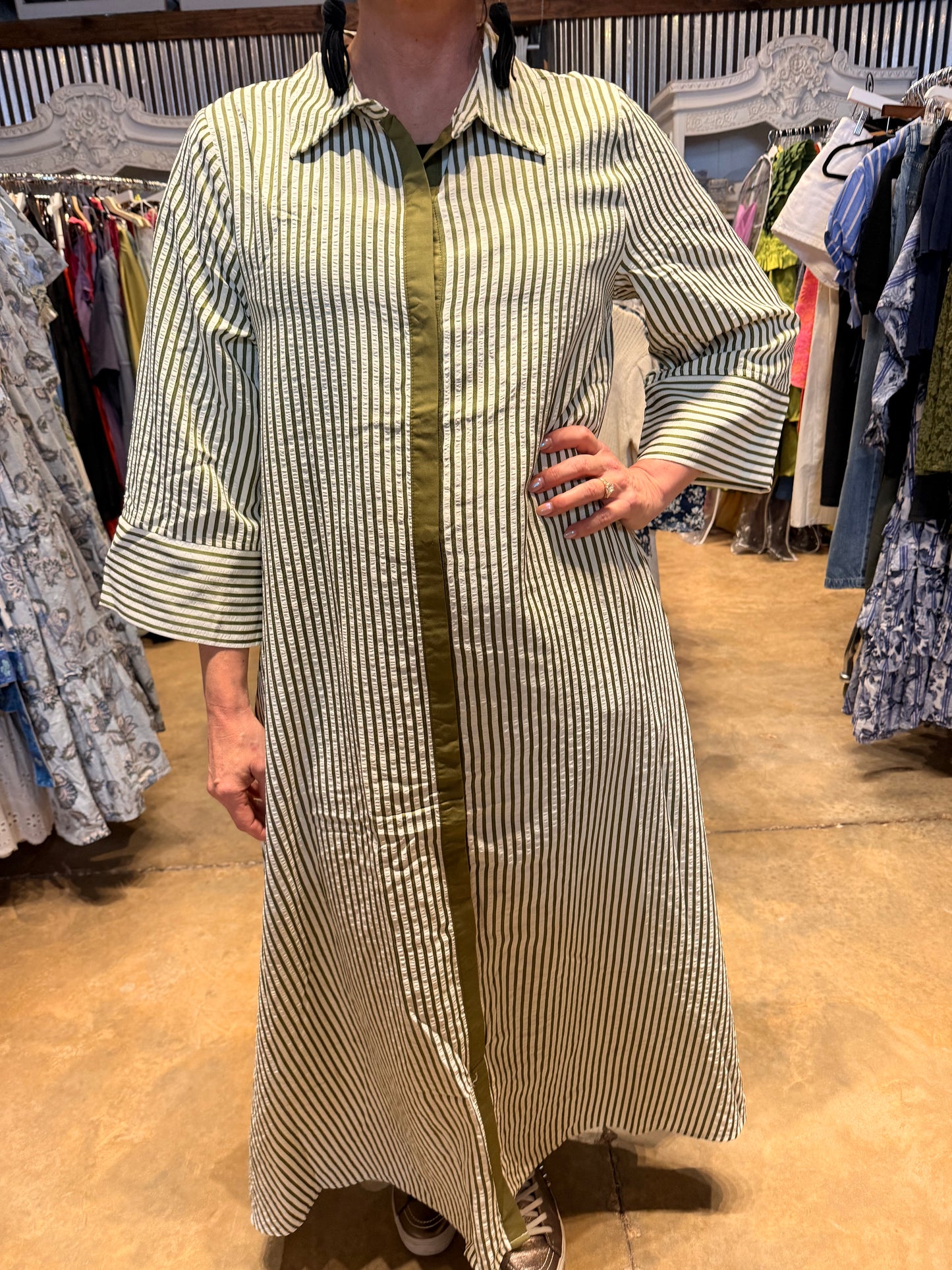 Olive Stripe Flow Dress