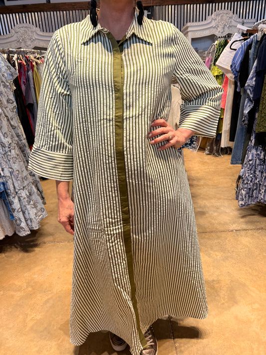 Olive Stripe Flow Dress