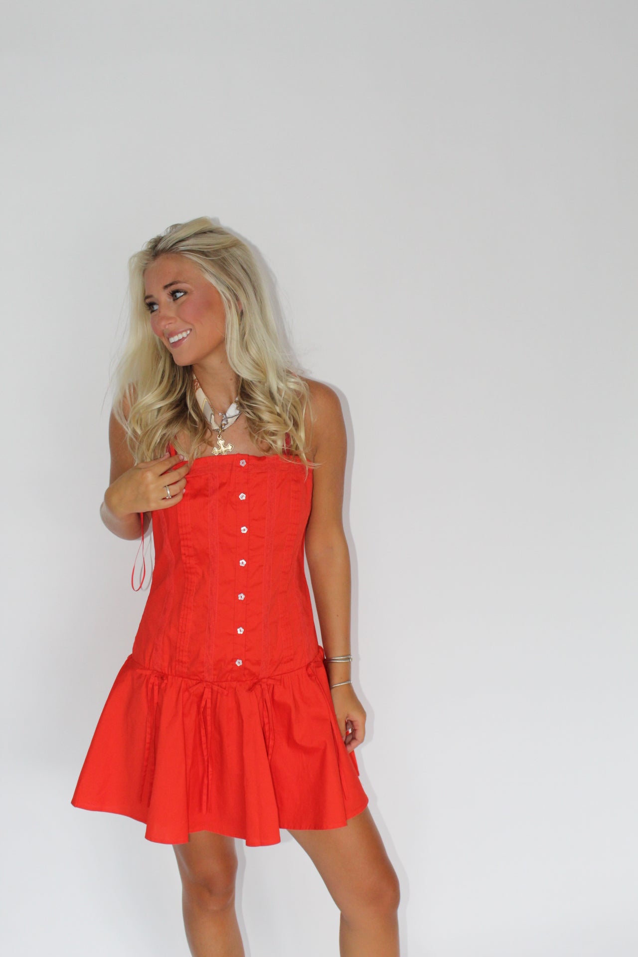 Orange Tie Shoulder Dress