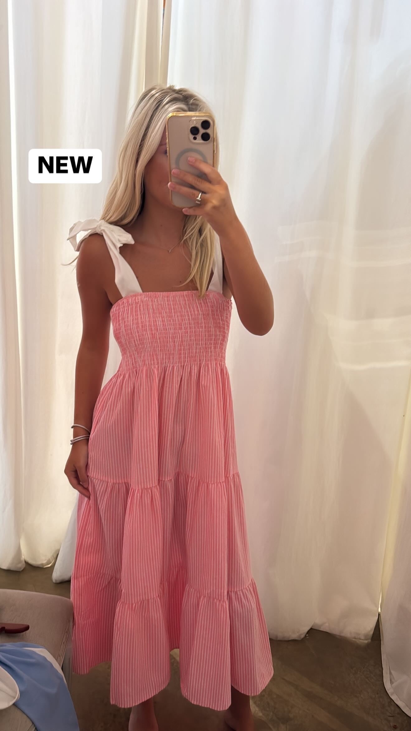 Bubble Gum Stripe Tie Midi Dress