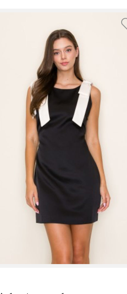 Black Satin Bow Mini Dress