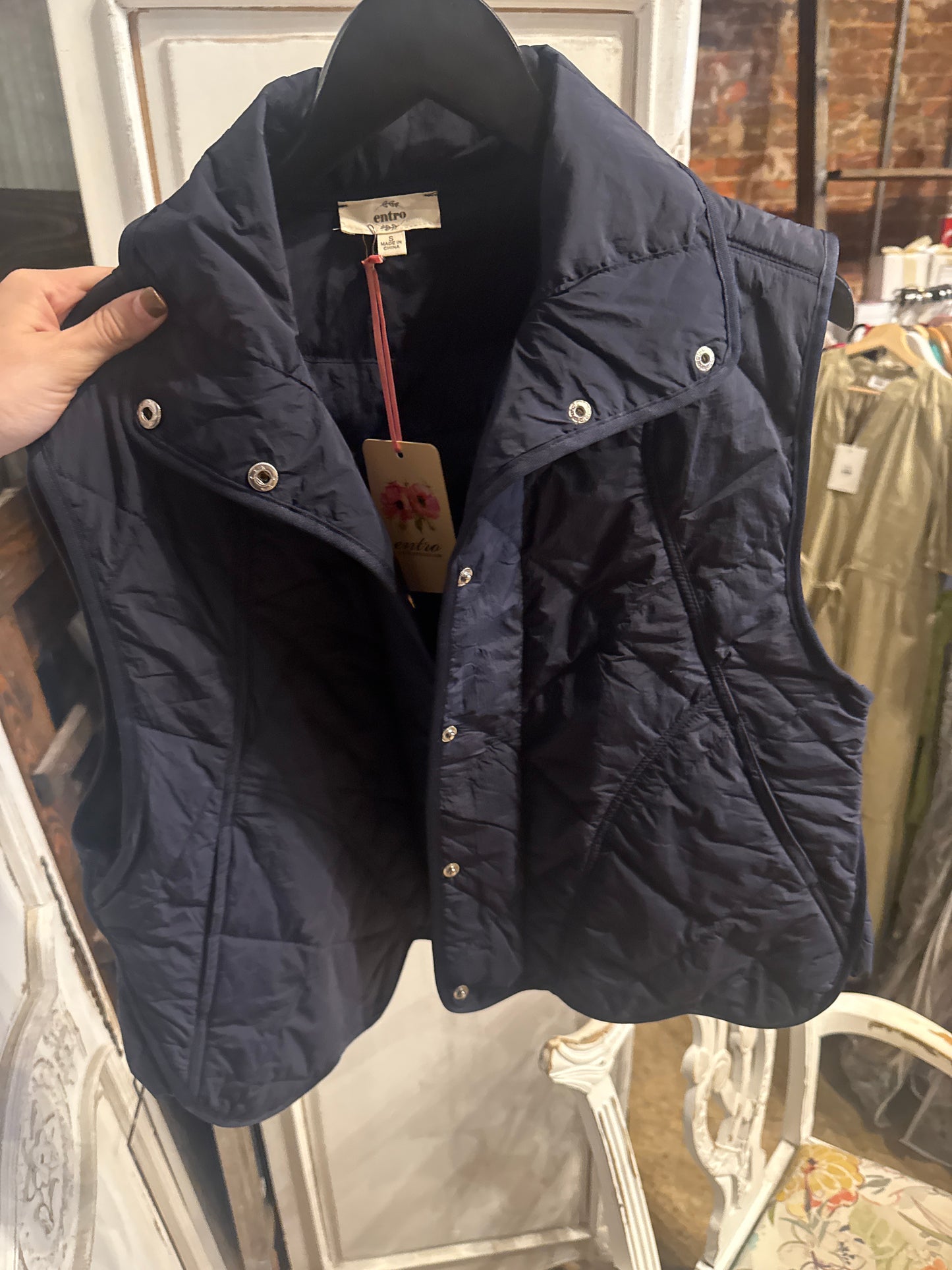 Navy Quilted Scalloped Vest