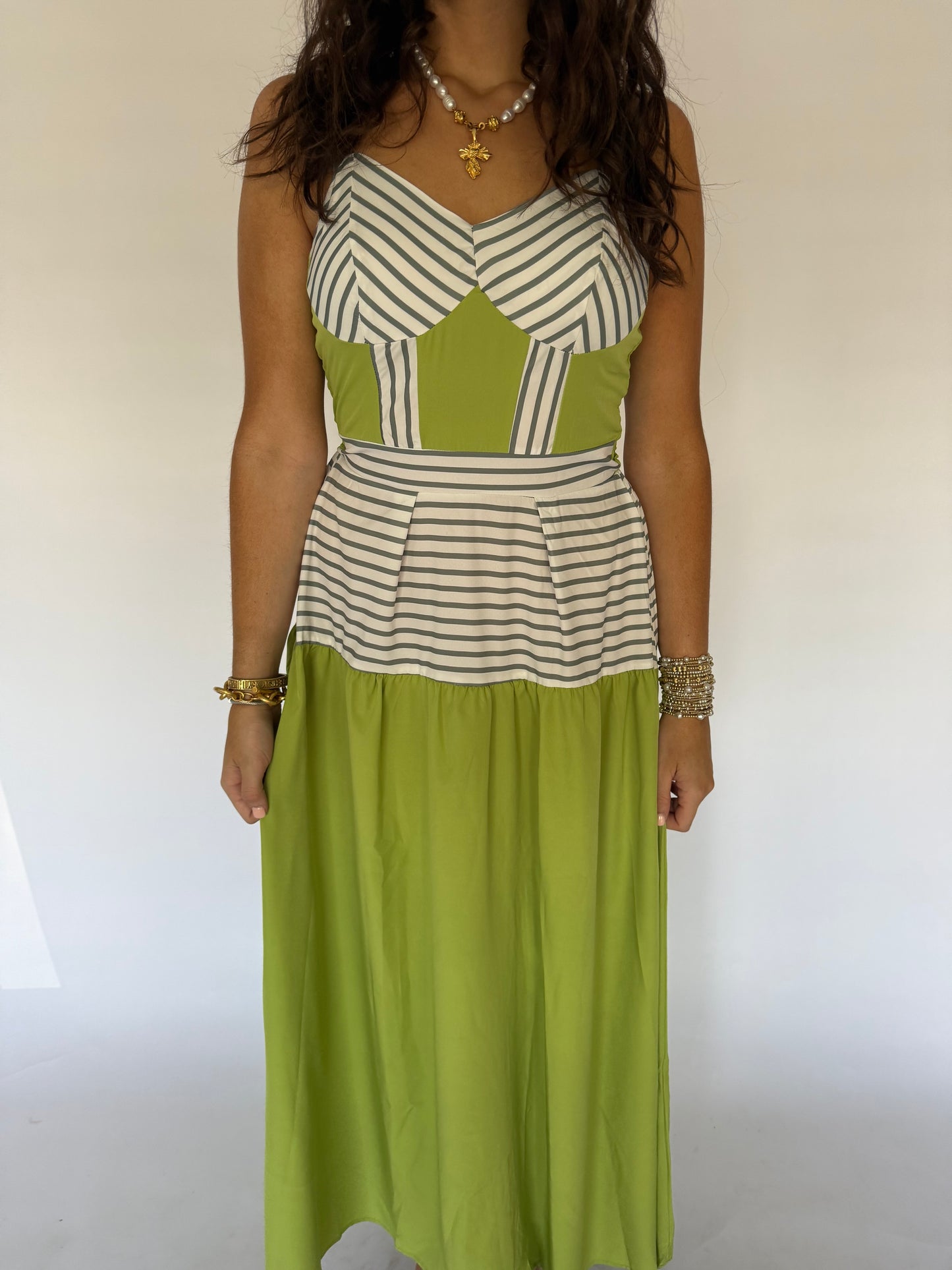 Green Block Striped Maxi