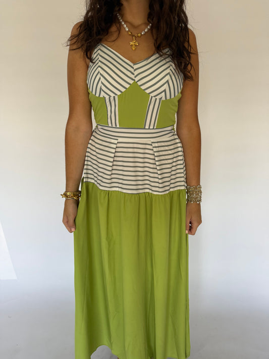 Green Block Striped Maxi