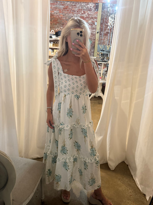 Block Print White Midi