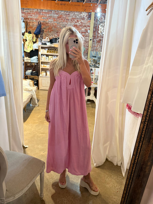 Stitch Detailed Pink Maxi Dress