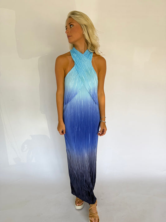 Radiance Blue Pleated Maxi Dress
