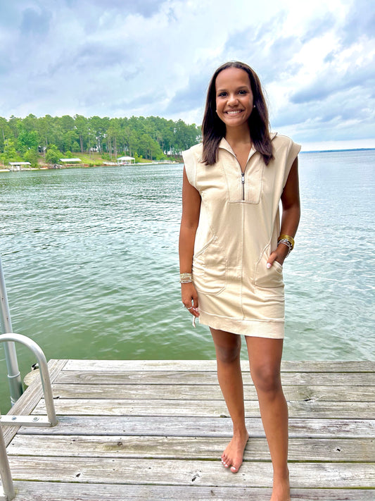 Breeze Quarter Zip Dress in Taupe