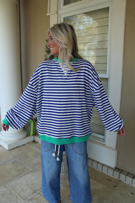 Free People Blue and White Sweater