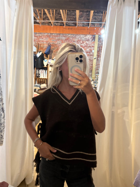 Brown and White Tie Top