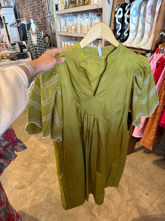 Joanna Chartreuse Embroidered Dress