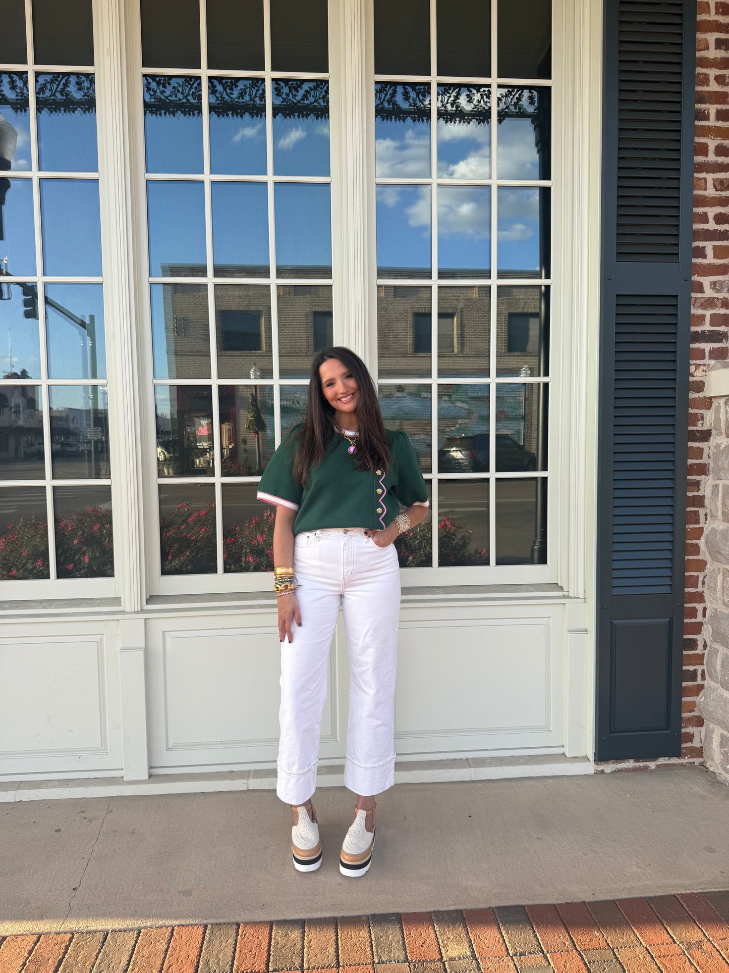 Beverly Hills Green and Pink Button Sweater