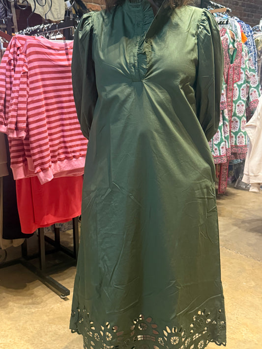 Green Midi Eyelet Dress