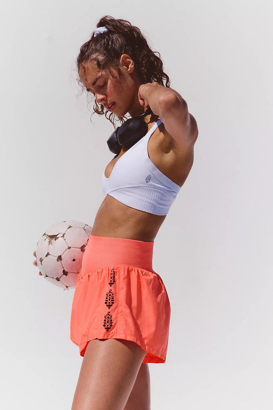 Free People Neon Coral Logo Shorts